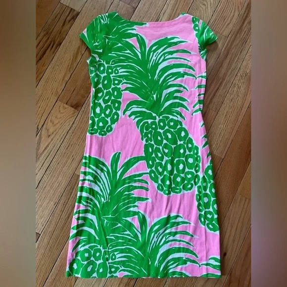 Lilly Pulitzer Women's Size XS Loren Pink & Green Pineapple Dress Boatneck - Picture 6 of 11